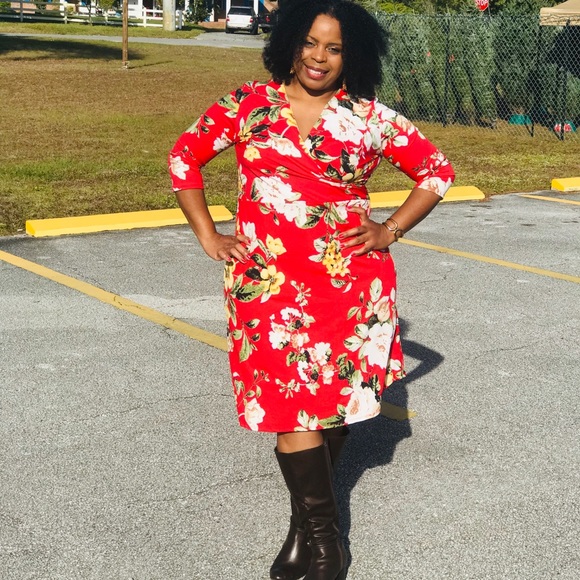 Plus Red Flower Dress